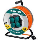 Удлинитель 50м Kraftool 55089-50 ПВС 3х2.5 4000Вт IP44, Силовой на стальной катушке Expert