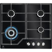 Варочная газовая панель Electrolux KGG64362K - газ на стекле, 2 чугунных держателя, газконтроль варочной поверхности, интегрированный автоподжиг варочной поверхности, конфорки: Конфорка ускоренного нагрева, средней мощности, Конфорка ускоренного