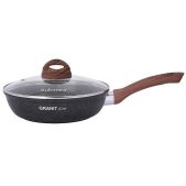 Сковорода 24см Kukmara сго241а Granit UltraBlack, крышка стекло, алюминий, антипригарное покрытие, черный, крышка стекло, ручка, Литая толстостенная сковорода, от