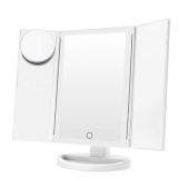 Зеркало настольное Brabix 609337 с LED-подсветкой для макияжа, размер 24х18 см, складное, увеличение х2, х3, х10, белое