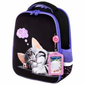 Ранец Brauberg 273107 FIT, 2 отделения, Sleeping kitten, велюровая панель, 38х27х14 см