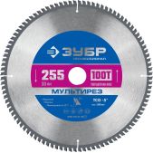 Диск пильный Зубр 36907-255-30-100_z01 Мультирез Профессионал, 255 x 30мм, 100Т, по алюминию
