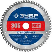 Диск пильный Зубр 36931-305-30-60 Стройрез Профессионал, 305 х 30мм, 60Т, по строительной древесине
