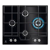 Варочная газовая панель Electrolux KGG6456K закаленное стекло, мощность: 8900 Вт, автоматический электроподжиг, Wok-конфорка, газ-контроль, решетки: чугун, независимая установка, размеры ШхГ : 59x52 см