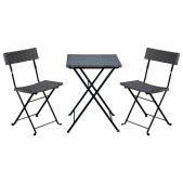 Комплект складной мебели Nostress 680061 Wicker FS-020 стол и 2 стула, металл черный, искусственный ротанг