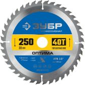 Диск пильный Зубр 36903-250-30-40_z01 Оптима Профессионал, 250 x 30мм, 40Т по дереву