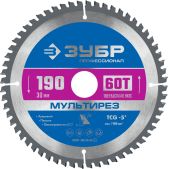 Диск пильный Зубр 36907-190-30-60_z01 Мультирез Профессионал, 190 x 30мм, 60Т по алюминию