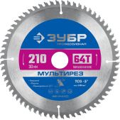 Диск пильный Зубр 36907-210-30-64_z01 Мультирез Профессионал, 210 x 30мм, 64Т по алюминию