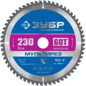 Диск пильный Зубр 36907-230-30-60_z01 Мультирез Профессионал, 230 x 30мм, 60Т по алюминию
