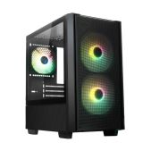 Корпус mATX без БП Xastra A400M-2FC14A-1FC12A-C6 A400M 3ARGB-C6 Black Mesh Screwless TG+Mesh/2x140mm + 1x120мм FC ARGB PWM fans/Argb+PWM HUB 6port
