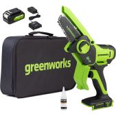 Цепная пила аккумуляторная Greenworks G24MCS10 2008207UB мини, 24V, 10см, c 1хАКБ 4Ач и Зарядное устройство