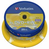 Диск DVD+RW Verbatim 43489 4.7Gb 4x Cake Box 25шт