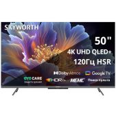 Телевизор 50 Skyworth 50Q66H Ultra HD, QLED, 300Nit, Google TV, DVB-T2/C/S2, 2.0 ch Sound 10Wx2 Dolby Atmos, 120Hz, 3 HDMI, 2 USB, Digital Audio Output, LAN, Composite output, CI, Выход для наушников, 2 Pole, 2025