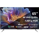 Телевизор 65 Skyworth 65Q66H Ultra HD, QLED, 350Nit, Google TV, DVB-T2/C/S2, 2.0 ch Sound 15Wx2 Dolby Atmos, 120Hz, 3 HDMI, 2 USB, Digital Audio Output, LAN, Composite output, CI, Выход для наушников, 2 Pole, 2025