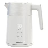 Чайник Brasson 455193 KT-264, 1.5л, 2200 Вт, 7 температурных режимов, белый с двойными стенками, терморегулятором и дисплеем