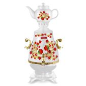 Самовар Kelli KL-1321 красные цветы на белом 2200вт, 4литра, заварочный чайник 0.9л, функция автоматического кипячения и поддержания температуры