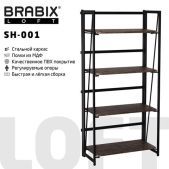 Стеллаж Brabix 641228 LOFT SH-001 на металлокаркасе, 600х300х1250мм, складной, цвет морёный дуб