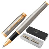 Ручка роллер Parker 1931663 IM Core Brushed Metal GT, серебристый матовый лак, позолота, черная