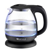 Чайник Kelli KL-1370 черный 1100вт, 1.0л, стекло, внутреняя подсвека