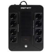 Источник бесперебойного питания SmartWatt UPSSAFEPRO1050 линейно-интерактивный, мощность 1050/600 ВА/Вт, напольный, LED дисплей, порт USB, RJ11/45, Shuko socket CEE7/4 - 8 шт. 4 шт. с резервным питанием, 4 шт. - сетевой фильтр, встроенные АКБ 1x9 Ач