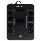 Источник бесперебойного питания SmartWatt UPSSAFEPRO850 линейно-интерактивный, мощность 850/480 ВА/Вт, напольный, LED дисплей, порт USB, RJ11/45, Shuko socket CEE7/4 - 8 шт. 4 шт. с резервным питанием, 4 шт. - сетевой фильтр, встроенные АКБ 1x9 Ач