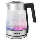 Чайник Sonnen 455141 KT-1809D с терморегулятором, 1.8 л, 2200 Вт, 5 цветов подсветки, 5 температур, стекло текстура ромб