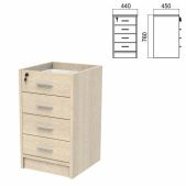 Тумба приставная Арго, 440х450х740мм, 4 ящика, замок, ясень шимо, каркас без крышки
