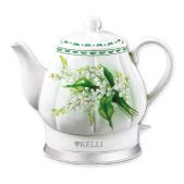 Чайник Kelli KL-1382 белый с ландышами 2400вт, 1.7л, керамический