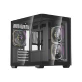 Корпус mATX без БП Powercase CVMM5B-A3 Vision Micro M5B, Curved Glass, Type-C, 3x 120мм ARGB PWM Fan, чёрный
