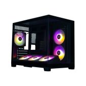 Корпус mATX без БП Xastra QW500M-1FA36A-1FA24A-1FC12A-C6-UC 6ARGB-FC-C6-UC Black Aquarium Screewless 1x120+1x240+1x360mm ARGB PWM FC fans Argb+PWM HUB 6port Type-C