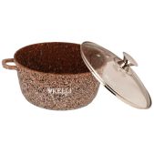 Кастрюля 1.5л Kelli KL-4018-16 коричневый 1.5л, антипригарное гранитное покрытие, для всех типов плит, включая индукцию, стекл. крышка, силиконовые накладки на ручки