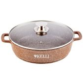 Сотейник 26см Kelli KL-4019-26 коричневый 4.5л Антипригарное гранитное покрытие Материал кастрюли: алюминий Силиконовые накладки на ручки Жаропрочная стеклянная крышка с паровыпуском для всех типов плит, включая индукцию