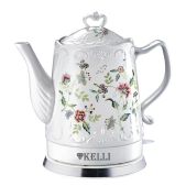 Чайник Kelli KL-1401 белый с цветами 2400вт, 1.7л, керамический