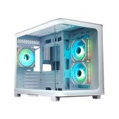 Корпус mATX без БП Xastra QR500M-3FM12A-C10-UC-WH QR500M 3ARGB-FM-C10-UC White Aquarium/ 2 Curve Glass /3x120мм ARGB PWM FM fans/ Argb+PWM HUB 10port /Type-C/
