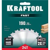Диск пильный Kraftool 36950-190-20 Fast, 190 х 20мм, 24Т, по дереву