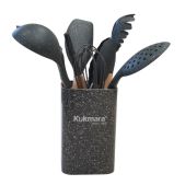 Набор кухонный Kukmara Graite original kuk-04/09011051 черный 9 предметов: лопатка, лопатка кондитерская, половник, шумовка, ложка для спагетти, венчик, кисть, щипцы, подставка, набор кухонных принадлежностей из силикона