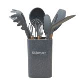 Набор кухонный Kukmara Light marble kuk-04/09011041 кофейный 9 предметов: лопатка, лопатка кондитерская, половник, шумовка, ложка для спагетти, венчик, кисть, щипцы, подставка, набор кухонных принадлежностей из силикона