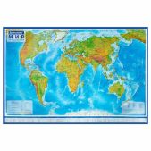 Карта мира физическая Brauberg 112388 157х107 см, 1:21.5М, с ламинацией, интерактивная, в тубусе