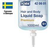 Картридж с жидким мылом-гелем Tork 420601 для тела и волос одноразовый Система S1 Premium, 1 л