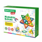 Магнитный конструктор Brauberg 663845 Kids BIG Magnetic BLockS-34, 34 детали, с колесной базой