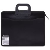 Папка-портфель Brauberg 221391 А4+ 390х320х120мм, 4 отделения, фактура под дерево, пластиковая черная