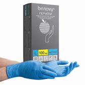 Перчатки нитриловые смотровые Benovy Nitrile Chlorinated 100 пар 200 шт, размер L, голубые, ЧЗ, М