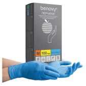 Перчатки нитриловые смотровые Benovy Nitrile Chlorinated 100 пар 200 штук, размер 7-8, M средний, голубые,