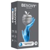 Перчатки нитриловые смотровые Benovy Nitrile Chlorinated 100 пар 200 штук, размер 8-9, L большой, голубые