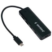 Хаб USB Gembird UHB-C425 3.1, 2xUSB, 2xType-C, с дополнительным питанием Type-C, кабель Type-C 19 см, черный