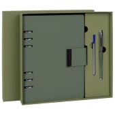 Ежедневник Brauberg 116858 Lux на кольцах в наборе с ручкой А5, 165x229мм, под кожу, 100 листов, зеленый