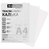 Калька A4 Brauberg 116643 высокой прозрачности, плотная, для печати и творчества, 90 г/м2, 100 листов