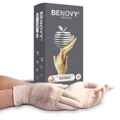 Перчатки латексные Benovy Latex Chlorinated смотровые 50 пар 100 штук, размер 6-7, S малый, бежевые
