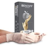 Перчатки латексные Benovy Latex Chlorinated смотровые 50 пар 100 штук, размер 7-8, M средний, бежевые