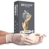 Перчатки латексные Benovy Latex Chlorinated смотровые 50 пар 100 штук, размер 8-9, L большой, бежевые